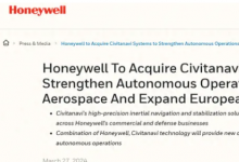 霍尼韦尔将收购Civitanavi Systems以加强航空领域的自主操作产品能力