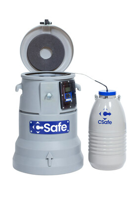 CSafe CGT Cryo M 杜瓦瓶和包装箱配备 TracSafe RLT 数据记录器。