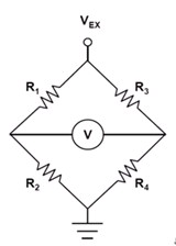 图1：受激励电压VEX和差分输出电压V驱动的惠斯顿桥