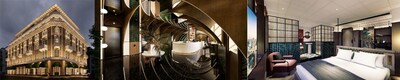 从左到右(效果图):上海书香心泊酒店(设计酒店Design Hotels成员)外观、大堂及客房 从左到右(效果图):上海书香心泊酒店(设计酒店Design Hotels成员)外观、大堂及客房