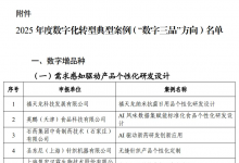 2025年度数字化转型典型案例（“数字三品”方向）名单公布