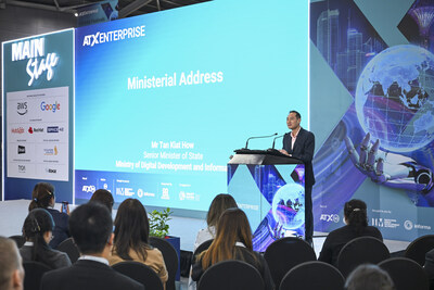 Senior Minister of State, Ministry of Digital Development and Information Mr. Tan Kiat How delivering an address at ATxEnterprise 2026 Senior Minister of State, Ministry of Digital Development and Information Mr. Tan Kiat How delivering an address at ATxEnterprise 2026