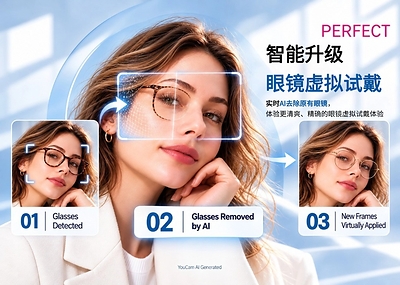 玩美移动推出生成式 AI 眼镜去除功能,戴镜用户无需摘镜即可虚拟试戴新镜框 玩美移动推出生成式 AI 眼镜去除功能,戴镜用户无需摘镜即可虚拟试戴新镜框